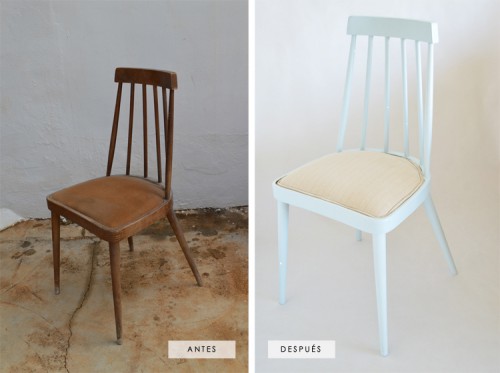 Antes y después de una vieja silla pintada con OneOn